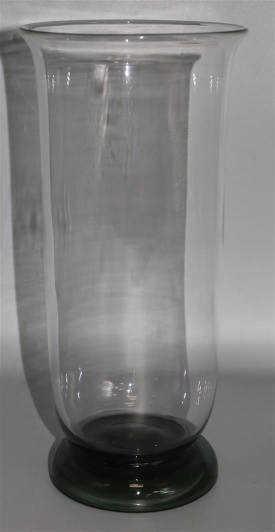 Keith Murray for Royal Brierley, a clear and grey/green tapered cylindrical glass vase, acid mark to base
